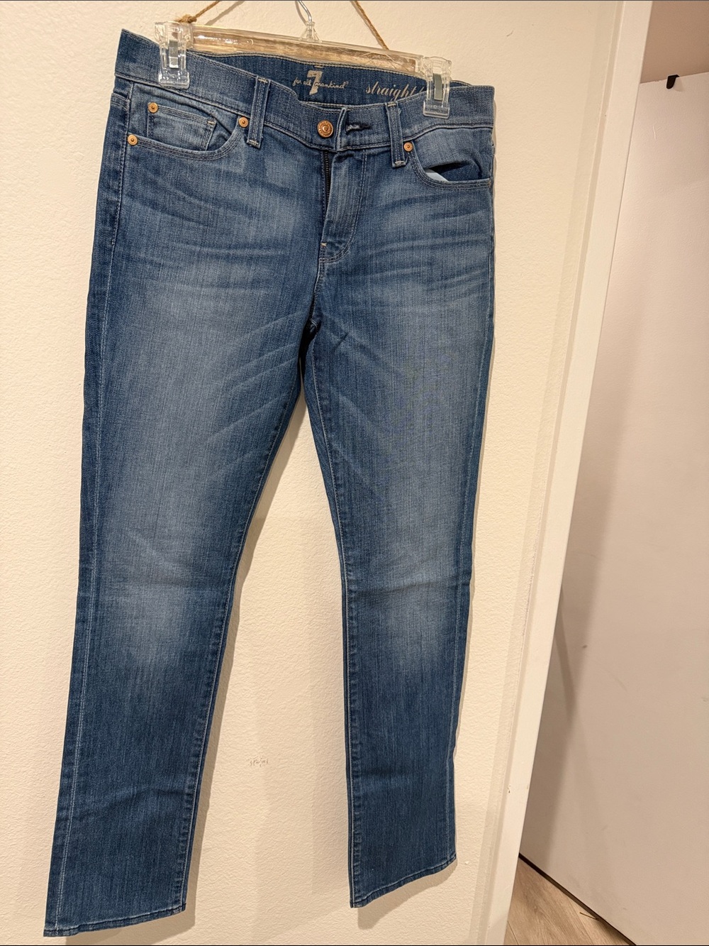 7 For All Mankind Women's Straight Leg Jeans in Medium Blue